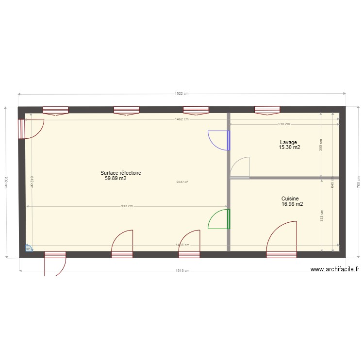 Transformation école en cantine. Plan de 1 pièce et 94 m2