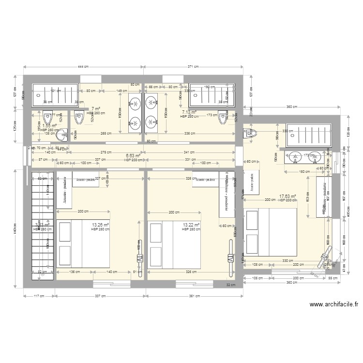 Chambre 1ier Tritons SANS COULOIR. Plan de 0 pièce et 0 m2