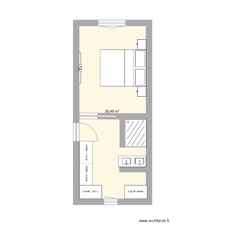 Extension suite parentale. Plan de 1 pièce et 20 m2