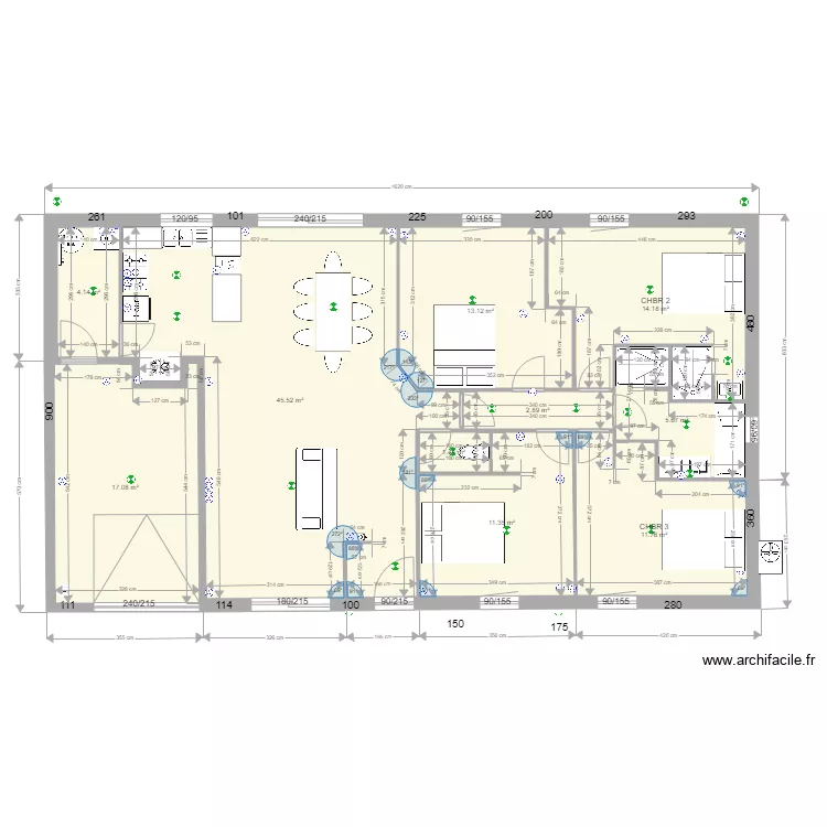 MAISON T5 FINAL avec Baignoire  et Fridge US surface corrig&eacute;e. Plan de 