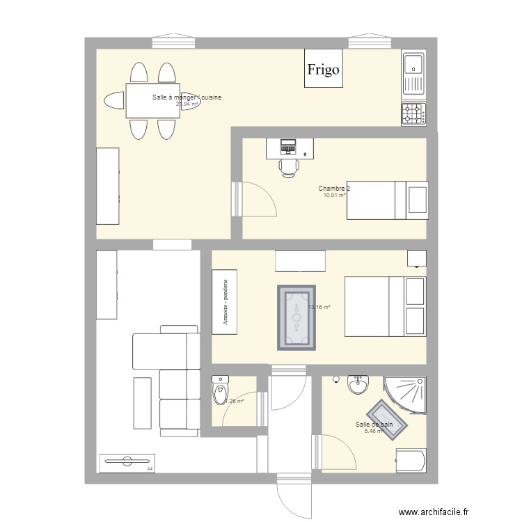Projet appartement 75m2. Plan de 0 pièce et 0 m2