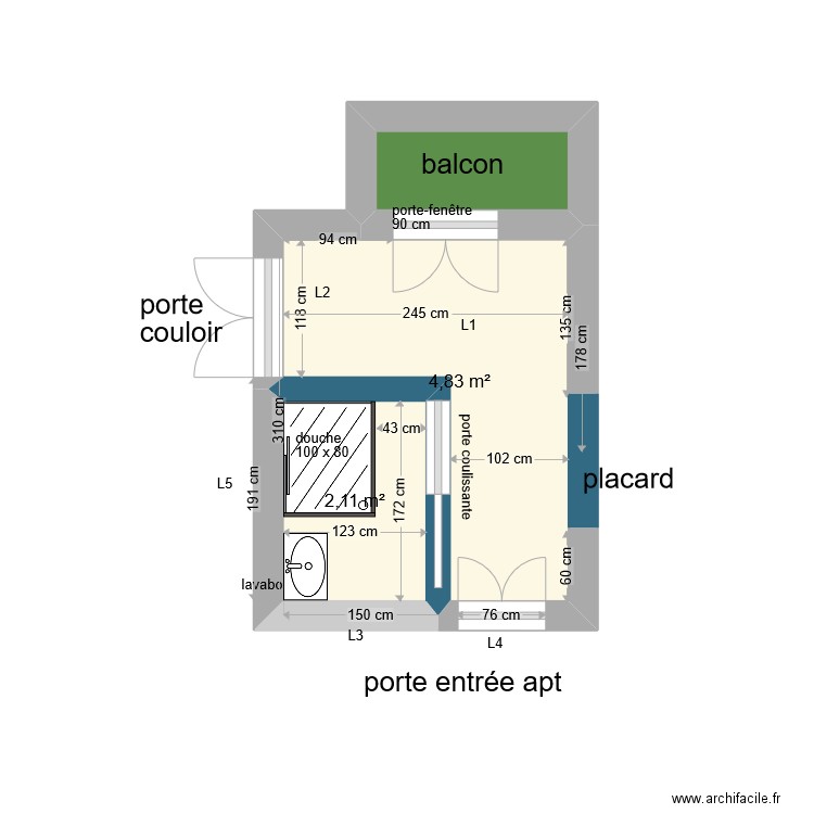 entree 2 Piccioni V3. Plan de 3 pièces et 8 m2