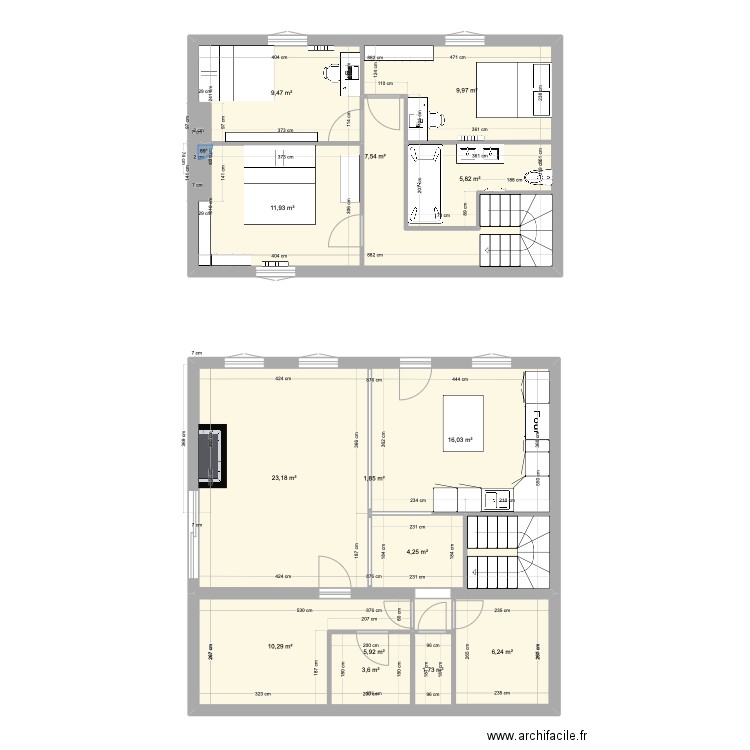 Adainville_etage. Plan de 14 pièces et 223 m2