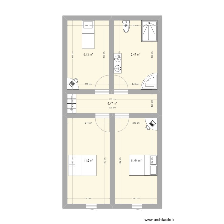 Maison Crecy. Plan de 5 pièces et 47 m2