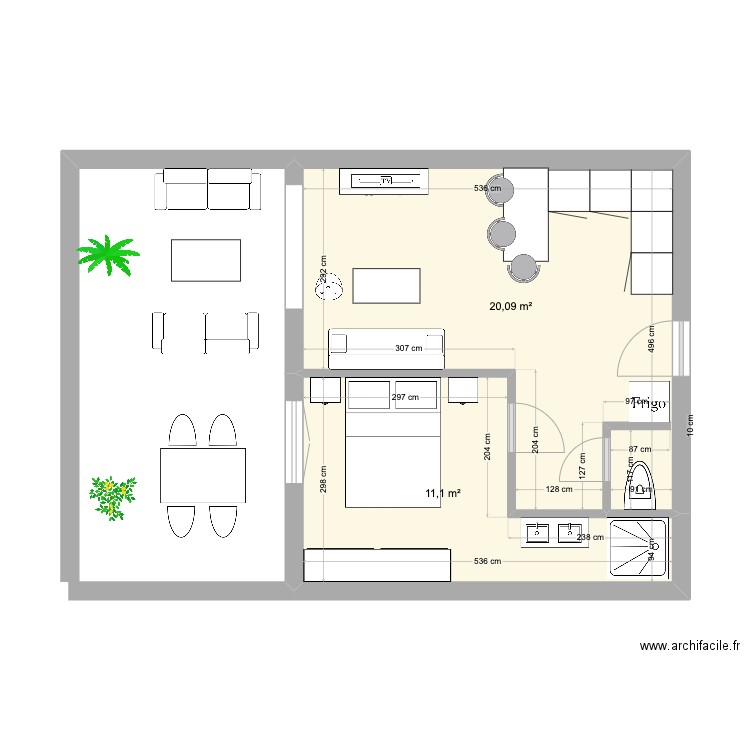 saint-louis. Plan de 2 pièces et 31 m2