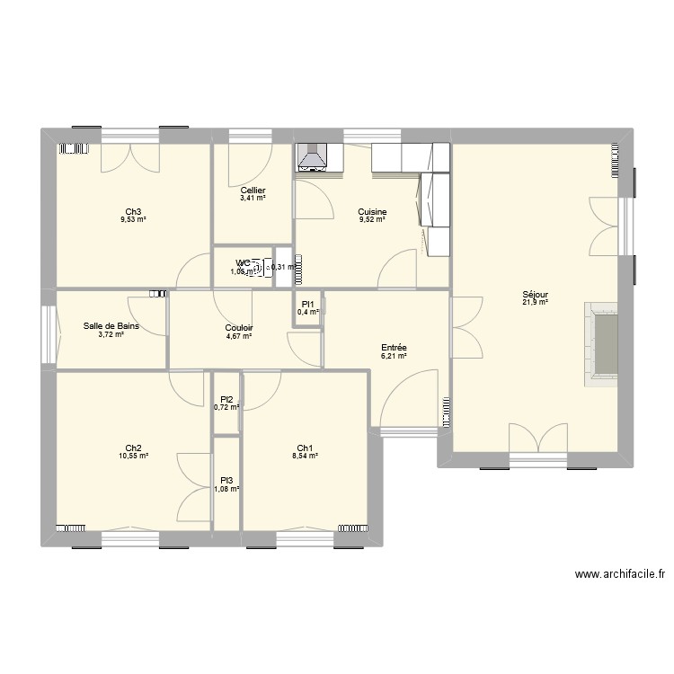 PL3. Plan de 14 pièces et 82 m2