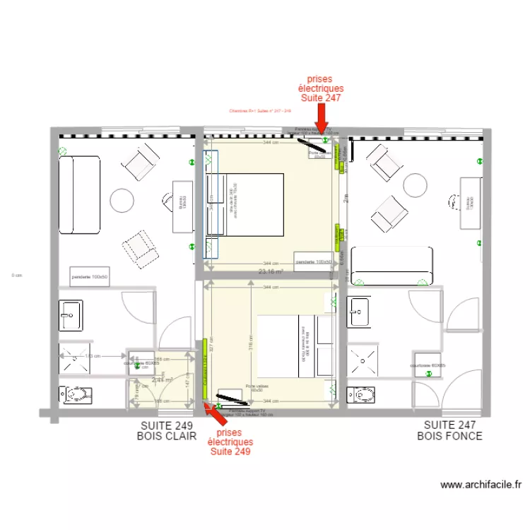 CHAMBRE TYPE B SUITE. Plan de 