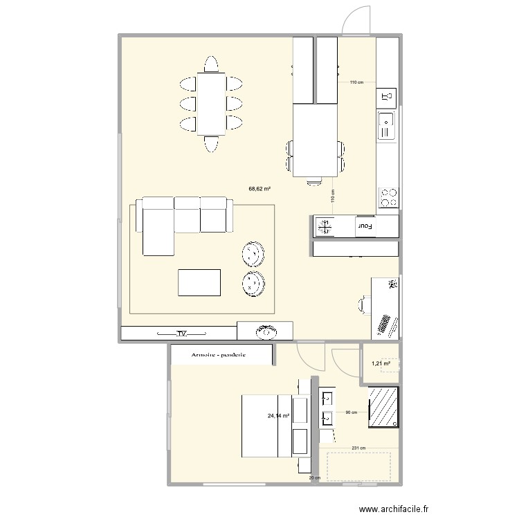 Modif interieur LDV. Plan de 3 pièces et 94 m2