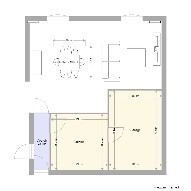 salon. Plan de 3 pièces et 24 m2