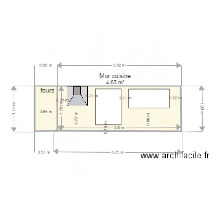 mur cuisine. Plan de 0 pièce et 0 m2