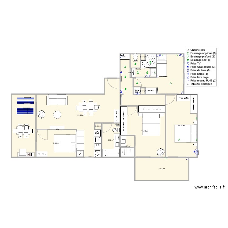 Santa Clara 2 face mer minim tx. Plan de 17 pièces et 121 m2