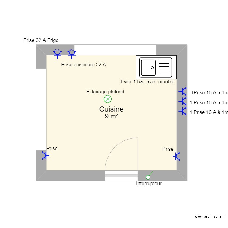 Cuisine appartement 418 . Plan de 1 pièce et 9 m2