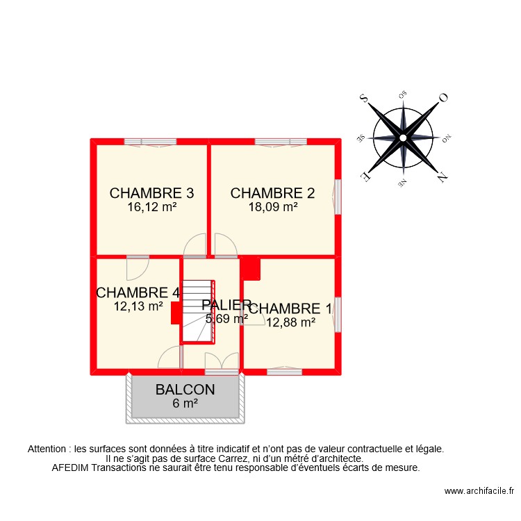 BI 7710 ETAGE. Plan de 8 pièces et 73 m2