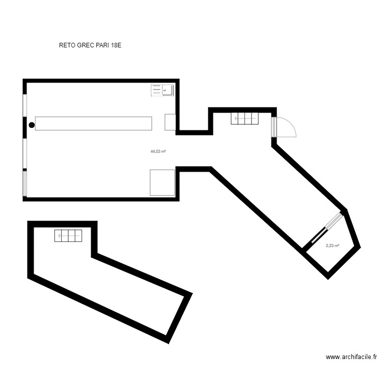 grec 18e. Plan de 3 pièces et 58 m2