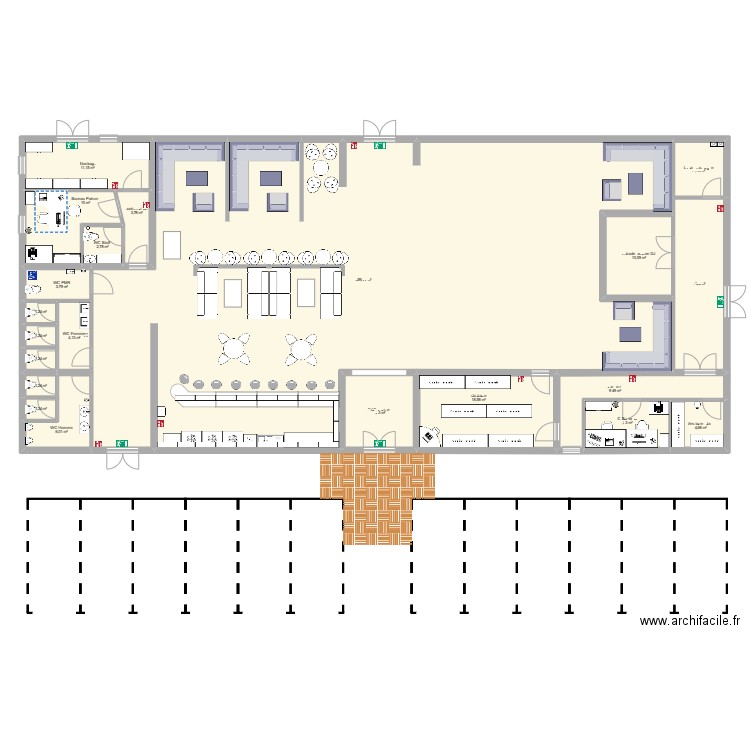 Boite de Nuit . Plan de 21 pièces et 388 m2