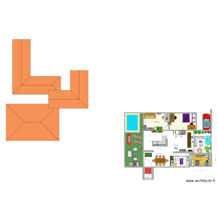 Diseño 3. Plan de 6 pièces et 70 m2