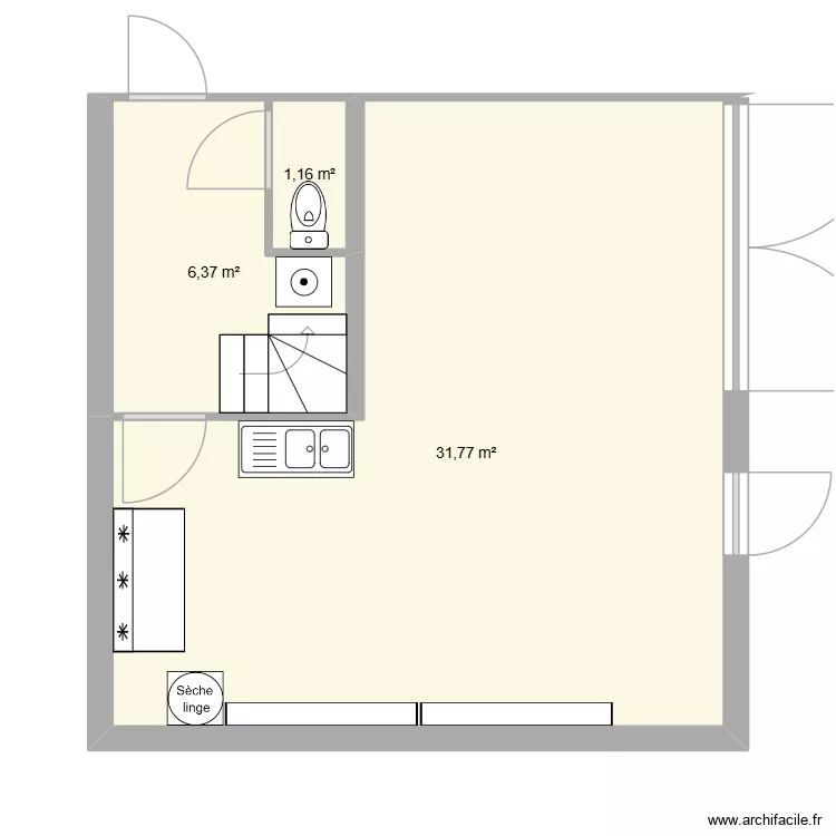 rdc garage 1. Plan de 3 Pièces et 39 m²