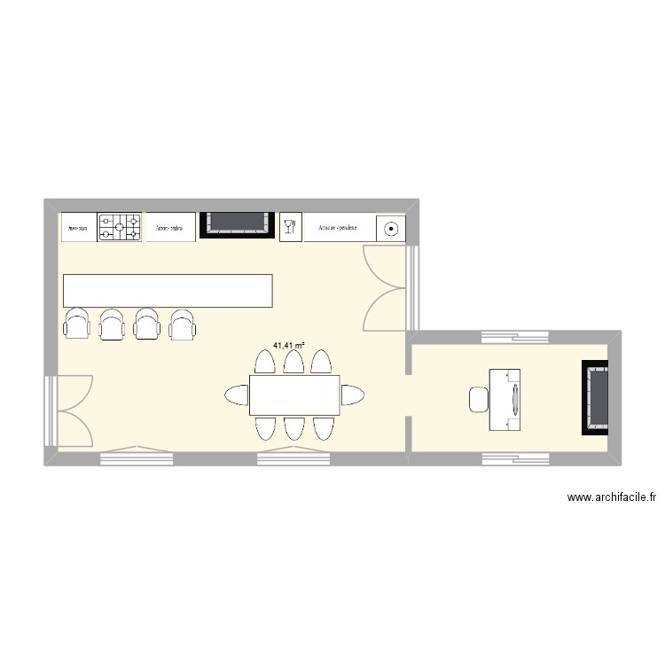 CUISINE. Plan de 1 pièce et 41 m2