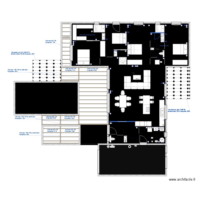 Plan Gary implantation terrasses bois structure. Plan de 0 pièce et 0 m2