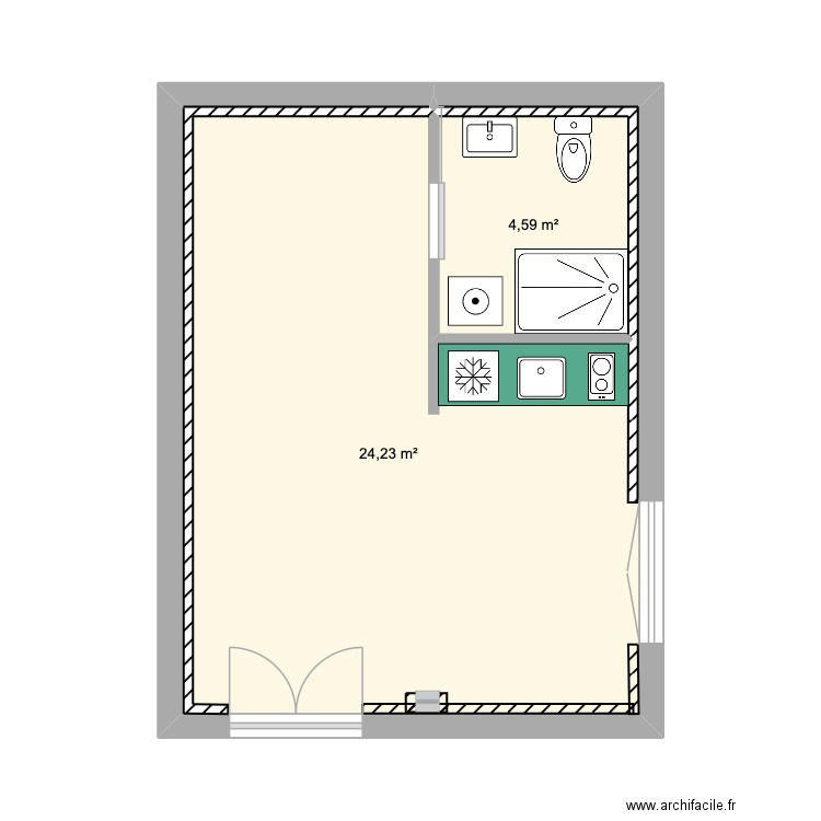 Dependance CP. Plan de 2 pièces et 29 m2