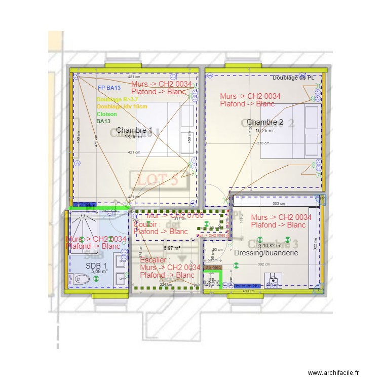 etage. Plan de 6 pièces et 59 m2