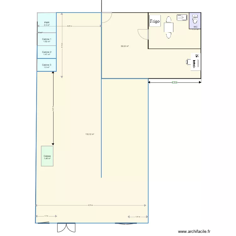 MAGASIN CABINE A GAUCHE. Plan de 