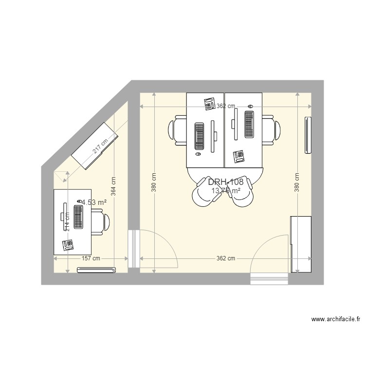 2023-DRH recrut-109. Plan de 2 pièces et 18 m2