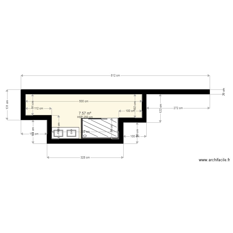 dodo sdb. Plan de 1 pièce et 8 m2