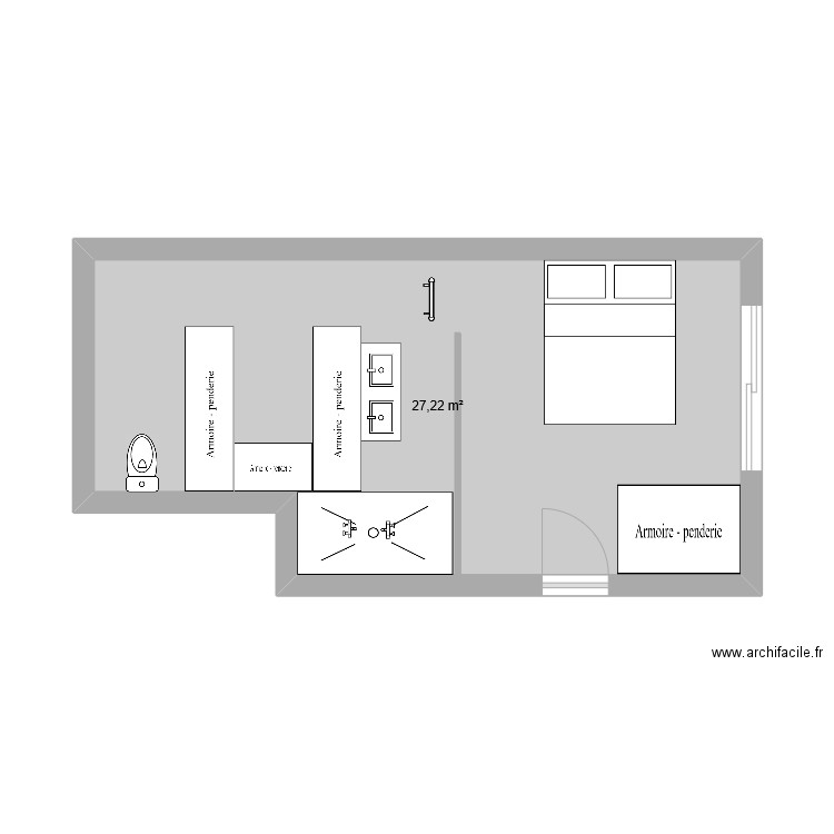 Chambre. Plan de 1 pièce et 27 m2