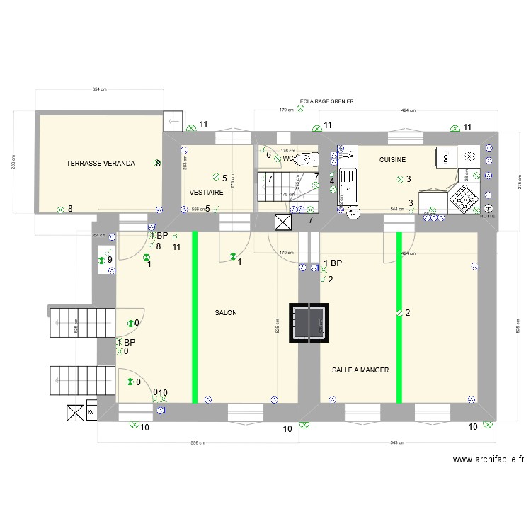 PLANRDC5 ELECTRICITE. Plan de 7 pièces et 69 m2