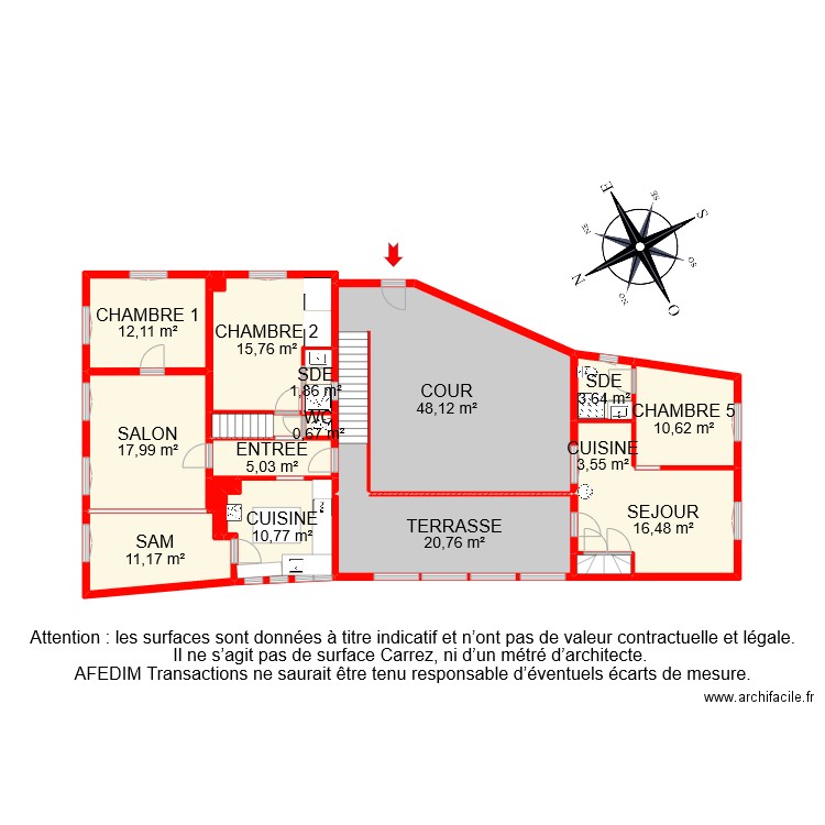 BI 9828 RDC. Plan de 18 pièces et 183 m2