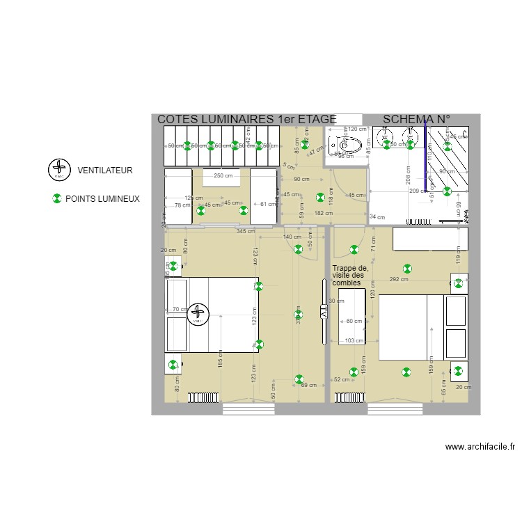 1er Etage cotes luminaires. Plan de 3 pièces et 31 m2