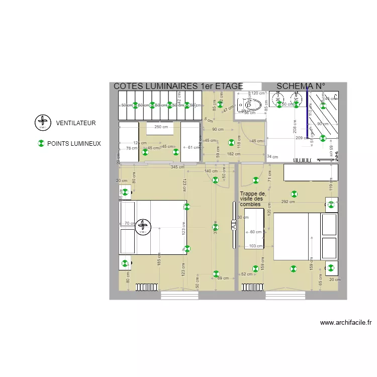 1er Etage cotes luminaires. Plan de 