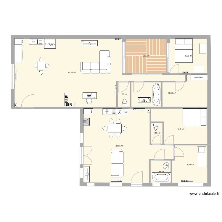 11 et 11b. Plan de 10 pièces et 134 m2