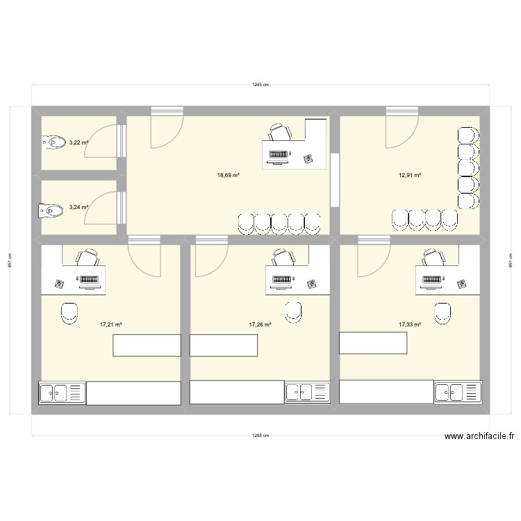 plan V2. Plan de 7 pièces et 90 m2