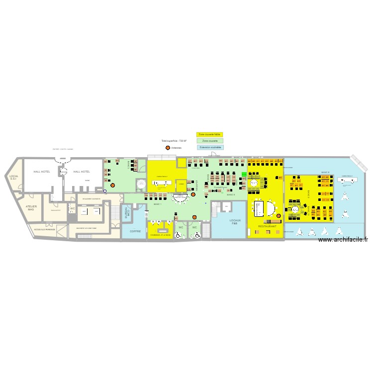Plan de salle RDC Borne Wifi. Plan de 22 pièces et 301 m2
