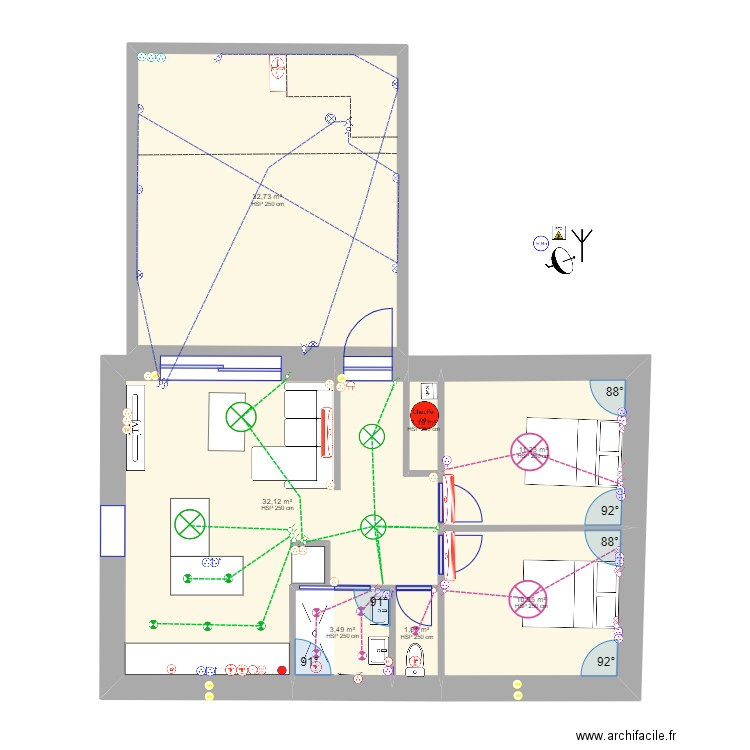 Fabrègues T3 v2. Plan de 7 pièces et 93 m2