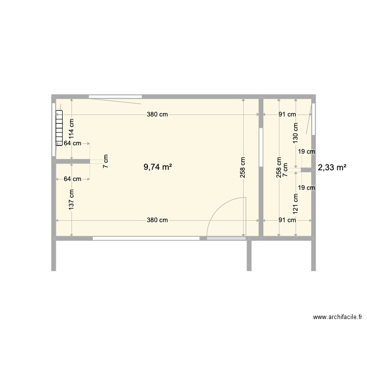 chambre manu V2 chambre moyenne sans meuble. Plan de 2 pièces et 12 m2