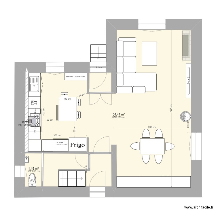 rdc lavelanet. Plan de 3 pièces et 56 m2