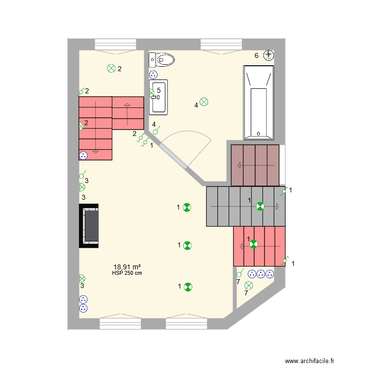 PALIER ESCALIER ELECTRICITE. Plan de 2 pièces et 26 m2