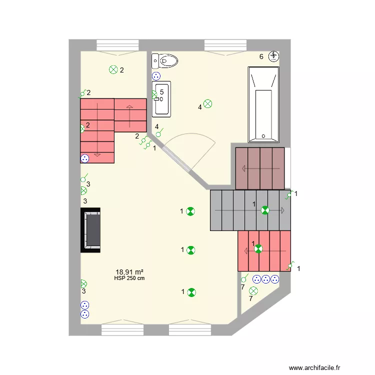 PALIER ESCALIER ELECTRICITE. Plan de 