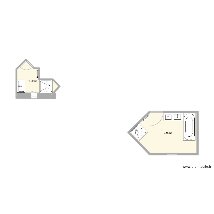 salle d'eau. Plan de 2 pièces et 12 m2