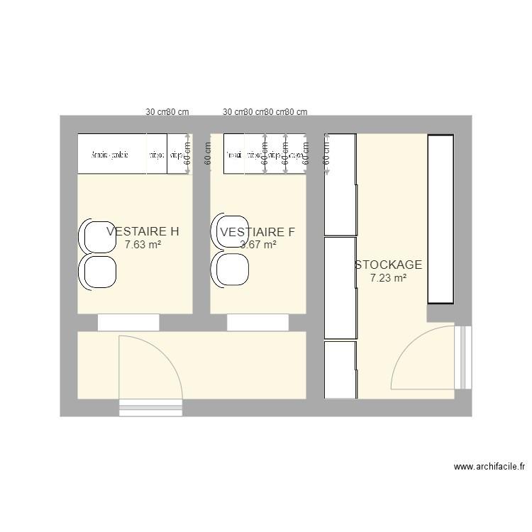 VESTIAIRE H ET F ET STOCKAGE BAT 3. Plan de 0 pièce et 0 m2