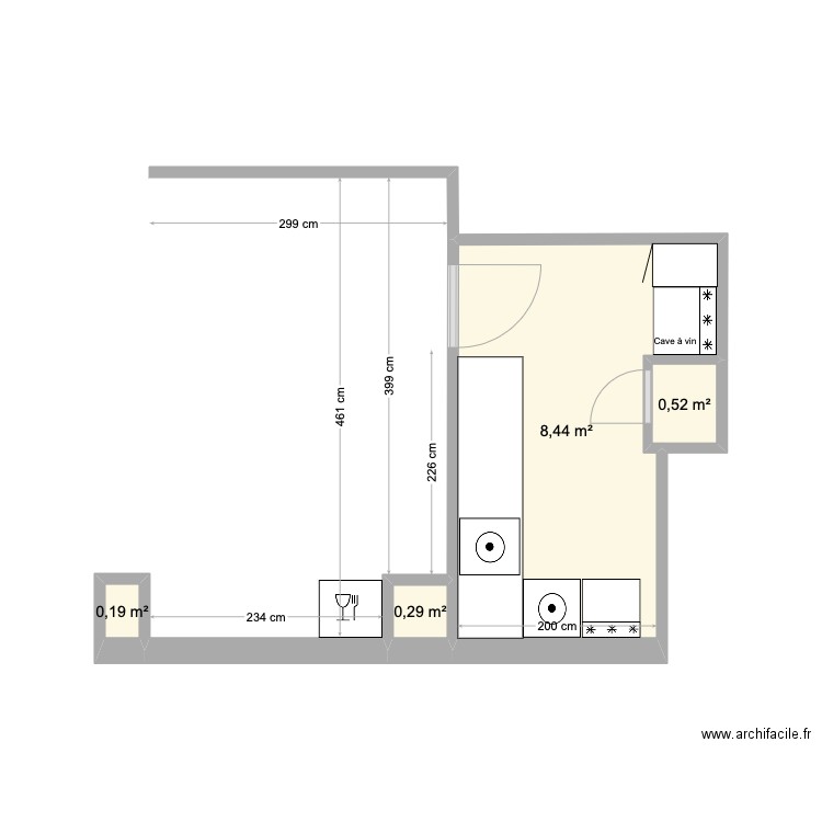 Cuisine / cellier 2. Plan de 4 pièces et 9 m2