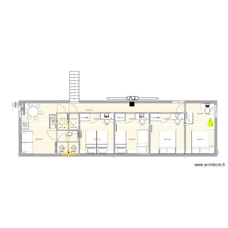 Bréziers étage. Plan de 17 pièces et 62 m2