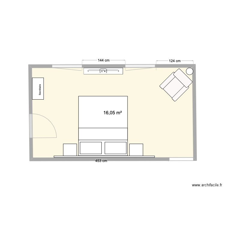 Chambre parentale 2. Plan de 1 pièce et 16 m2