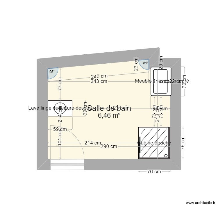 perso sdb. Plan de 1 pièce et 6 m2