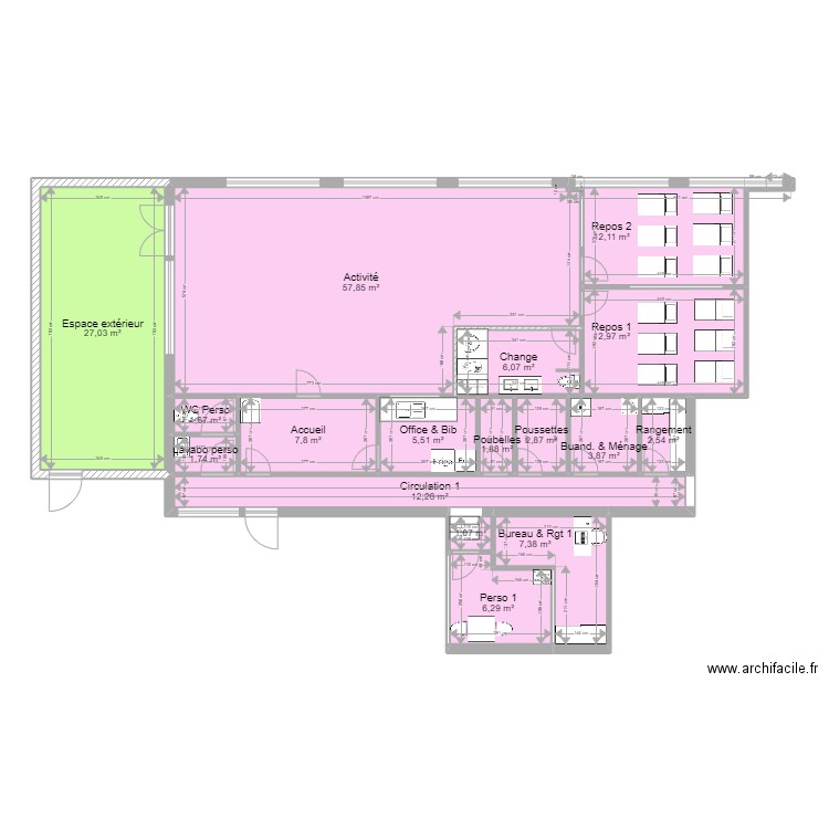 78 PLAISIR Freres Lumiere PROJET 1 V ArL 080522. Plan de 17 pièces et 171 m2