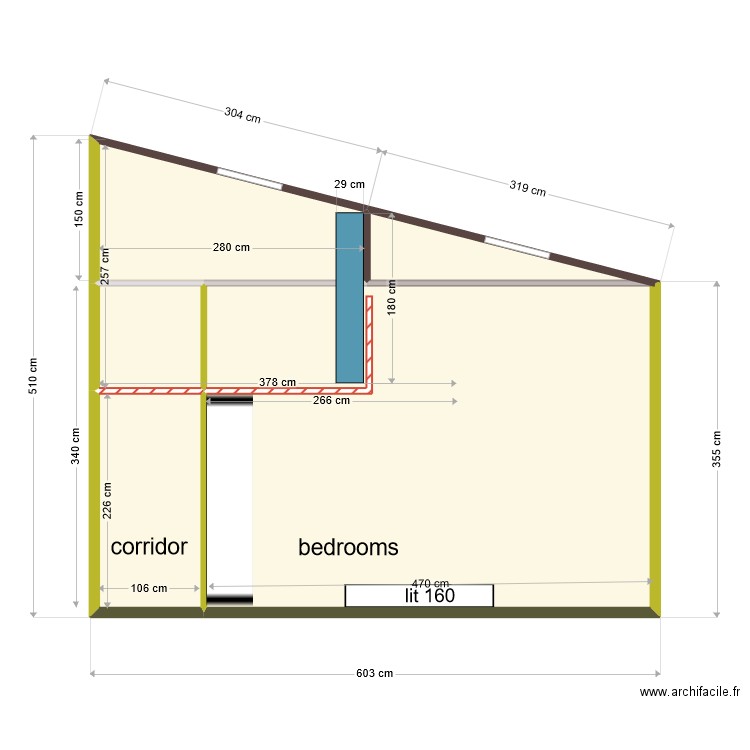 profil mezzanine apt 1. Plan de 5 pièces et 24 m2