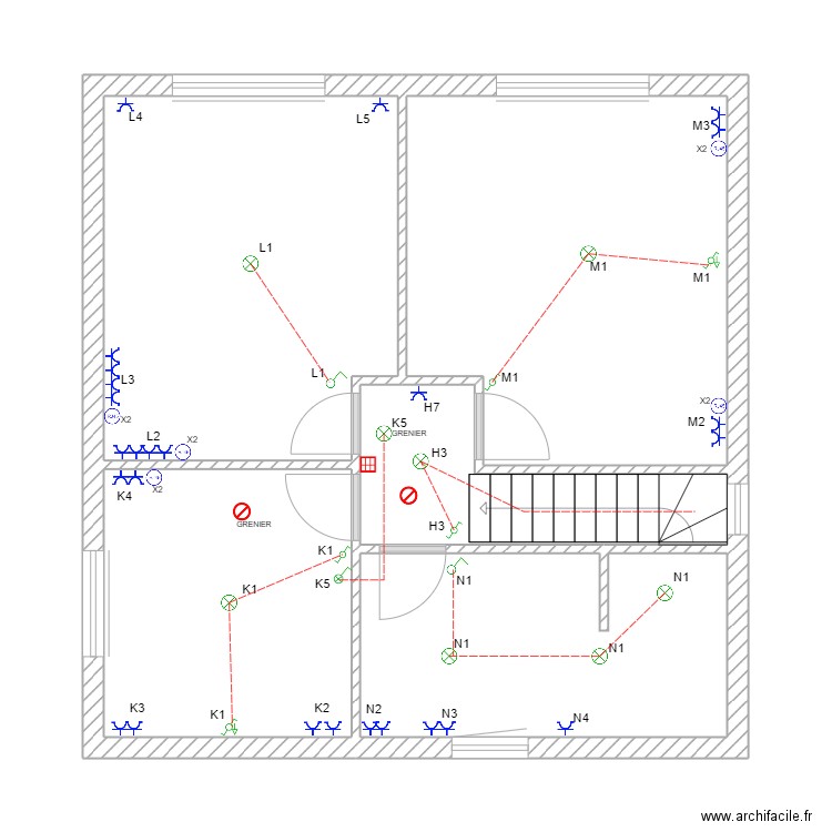 etage tim. Plan de 5 pièces et 54 m2